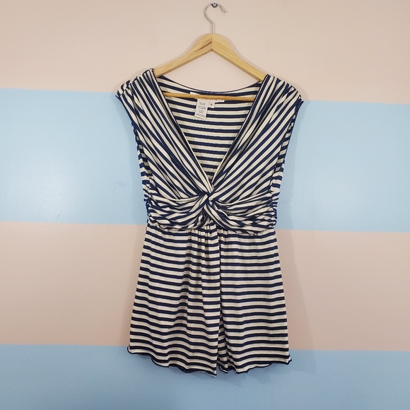 Max Studio Navy and White Striped Twist Tank - Picture 5 of 6